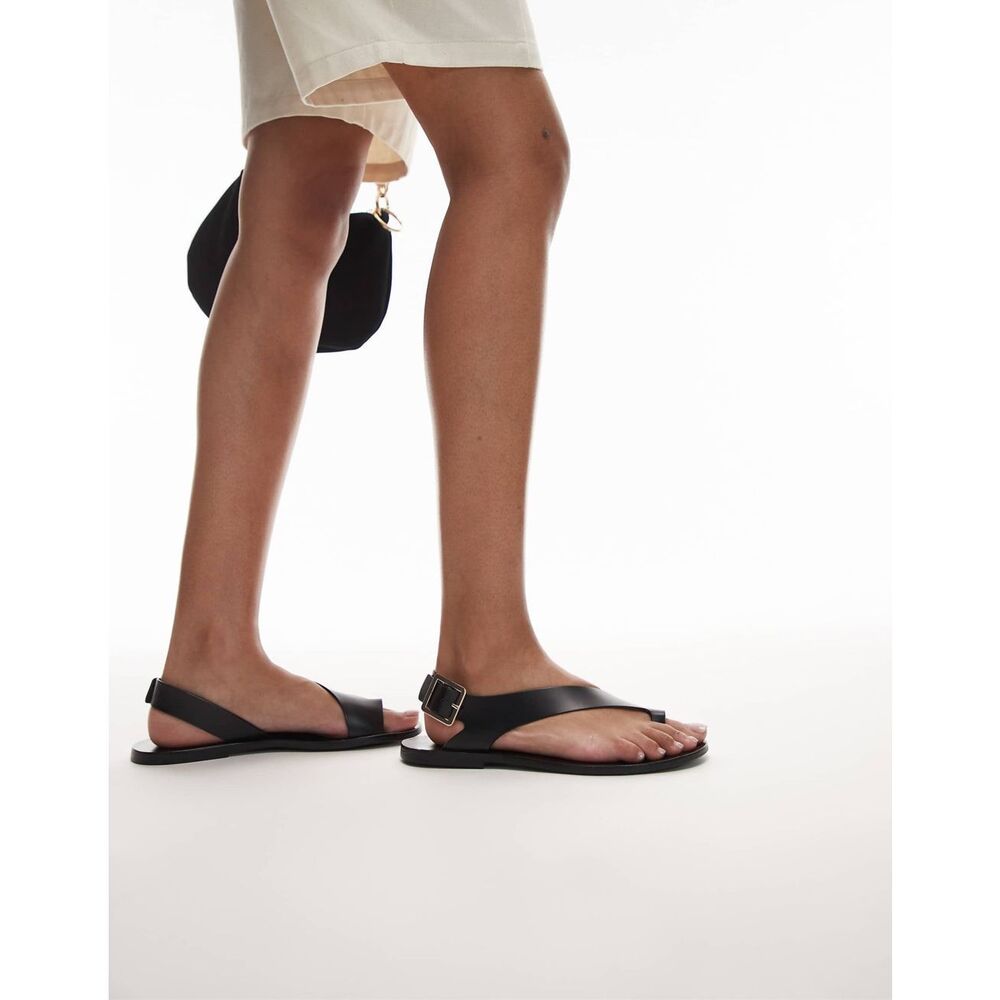 Mango $129 MNG Leather Toe Loop Buckle Strap Sandals Black EUR 39 NEW - Picture 7 of 9